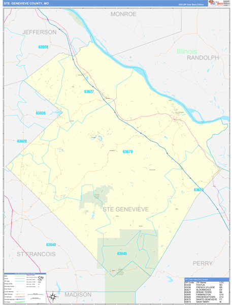 Ste. Genevieve County, MO Zip Code Wall Map